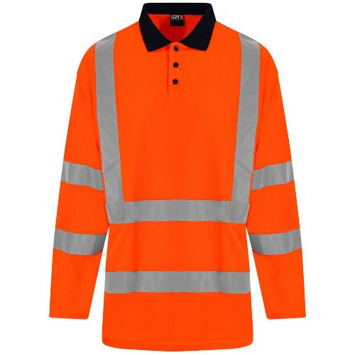 Prortx High Visibility High Visibility Long Sleeve Polo HV Orange/ Navy